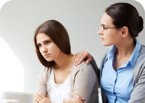 therapist talking to adult woman